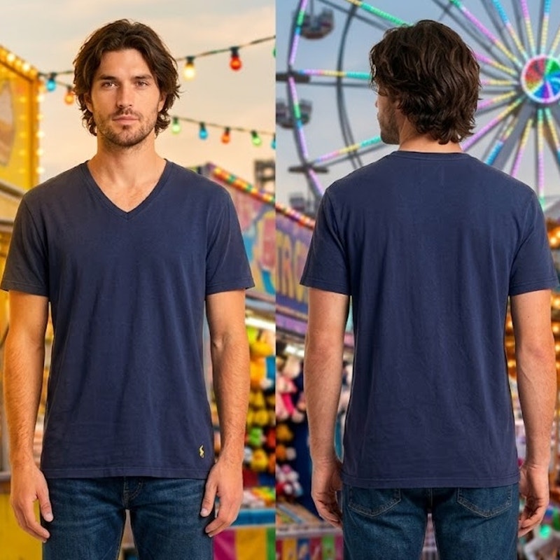 Polo Ralph Lauren V-Neck Shirt Men's Large 44 Chest Navy Blue Logo Graphic Tee